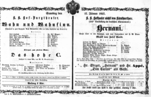 Theaterzettel (Oper und Burgtheater in Wien) 18570117 Seite: 1