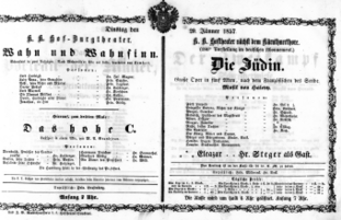 Theaterzettel (Oper und Burgtheater in Wien) 18570120 Seite: 1