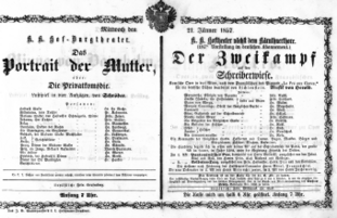 Theaterzettel (Oper und Burgtheater in Wien) 18570121 Seite: 1