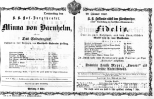 Theaterzettel (Oper und Burgtheater in Wien) 18570122 Seite: 1