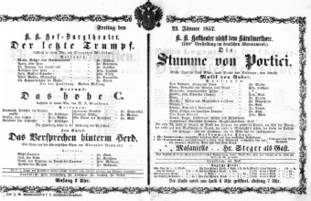 Theaterzettel (Oper und Burgtheater in Wien) 18570123 Seite: 1
