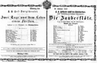 Theaterzettel (Oper und Burgtheater in Wien) 18570127 Seite: 1