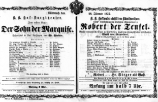 Theaterzettel (Oper und Burgtheater in Wien) 18570128 Seite: 1