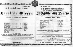 Theaterzettel (Oper und Burgtheater in Wien) 18570130 Seite: 1