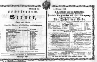 Theaterzettel (Oper und Burgtheater in Wien) 18570204 Seite: 1
