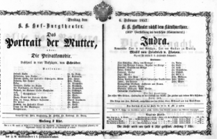 Theaterzettel (Oper und Burgtheater in Wien) 18570206 Seite: 1