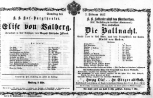 Theaterzettel (Oper und Burgtheater in Wien) 18570207 Seite: 1