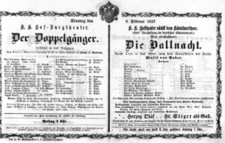 Theaterzettel (Oper und Burgtheater in Wien) 18570208 Seite: 1
