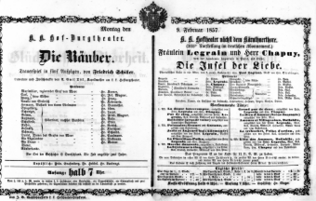 Theaterzettel (Oper und Burgtheater in Wien) 18570209 Seite: 1