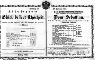 Theaterzettel (Oper und Burgtheater in Wien) 18570210 Seite: 1