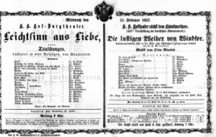 Theaterzettel (Oper und Burgtheater in Wien) 18570211 Seite: 1