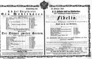 Theaterzettel (Oper und Burgtheater in Wien) 18570212 Seite: 1