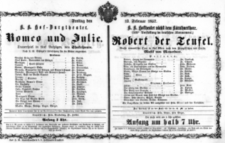 Theaterzettel (Oper und Burgtheater in Wien) 18570213 Seite: 1