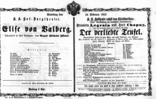 Theaterzettel (Oper und Burgtheater in Wien) 18570214 Seite: 1