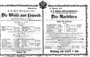 Theaterzettel (Oper und Burgtheater in Wien) 18570215 Seite: 1