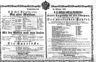 Theaterzettel (Oper und Burgtheater in Wien) 18570219 Seite: 1