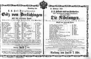 Theaterzettel (Oper und Burgtheater in Wien) 18570221 Seite: 1