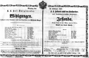 Theaterzettel (Oper und Burgtheater in Wien) 18570223 Seite: 1