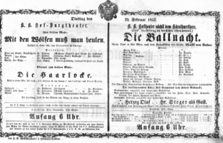 Theaterzettel (Oper und Burgtheater in Wien) 18570224 Seite: 1