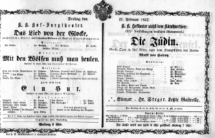 Theaterzettel (Oper und Burgtheater in Wien) 18570227 Seite: 1