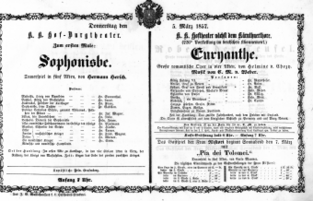 Theaterzettel (Oper und Burgtheater in Wien) 18570305 Seite: 1