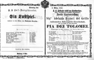 Theaterzettel (Oper und Burgtheater in Wien) 18570308 Seite: 1
