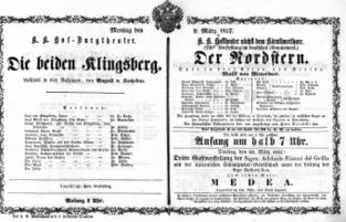 Theaterzettel (Oper und Burgtheater in Wien) 18570309 Seite: 1