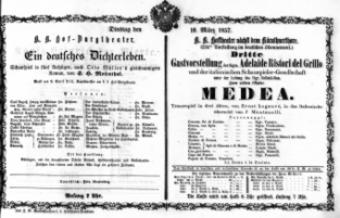 Theaterzettel (Oper und Burgtheater in Wien) 18570310 Seite: 1