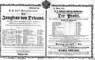 Theaterzettel (Oper und Burgtheater in Wien) 18570318 Seite: 1