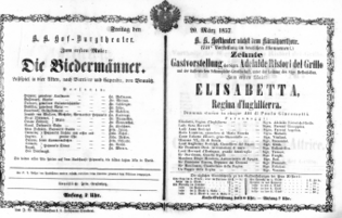Theaterzettel (Oper und Burgtheater in Wien) 18570320 Seite: 1