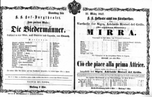 Theaterzettel (Oper und Burgtheater in Wien) 18570321 Seite: 1