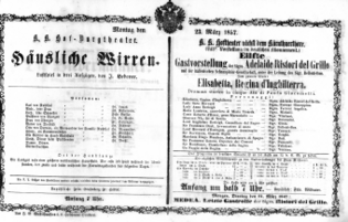 Theaterzettel (Oper und Burgtheater in Wien) 18570323 Seite: 1