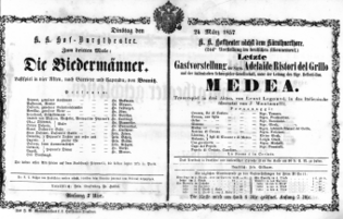 Theaterzettel (Oper und Burgtheater in Wien) 18570324 Seite: 1