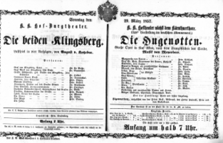 Theaterzettel (Oper und Burgtheater in Wien) 18570329 Seite: 1