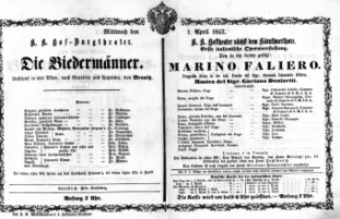 Theaterzettel (Oper und Burgtheater in Wien) 18570401 Seite: 1