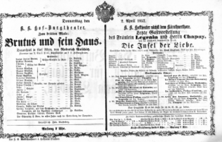 Theaterzettel (Oper und Burgtheater in Wien) 18570402 Seite: 1