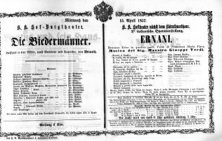 Theaterzettel (Oper und Burgtheater in Wien) 18570415 Seite: 1
