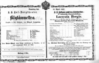 Theaterzettel (Oper und Burgtheater in Wien) 18570418 Seite: 1