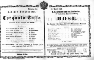 Theaterzettel (Oper und Burgtheater in Wien) 18570419 Seite: 1