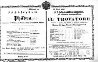 Theaterzettel (Oper und Burgtheater in Wien) 18570422 Seite: 1