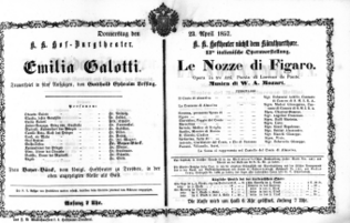 Theaterzettel (Oper und Burgtheater in Wien) 18570423 Seite: 1