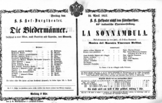 Theaterzettel (Oper und Burgtheater in Wien) 18570424 Seite: 1