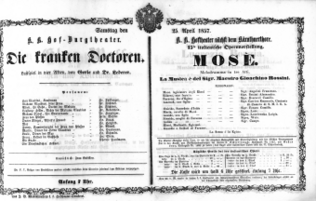 Theaterzettel (Oper und Burgtheater in Wien) 18570425 Seite: 1
