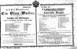 Theaterzettel (Oper und Burgtheater in Wien) 18570426 Seite: 1