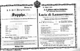 Theaterzettel (Oper und Burgtheater in Wien) 18570427 Seite: 1