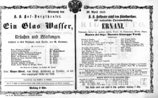 Theaterzettel (Oper und Burgtheater in Wien) 18570429 Seite: 1