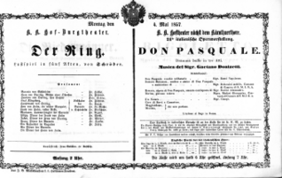 Theaterzettel (Oper und Burgtheater in Wien) 18570504 Seite: 1