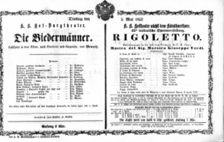 Theaterzettel (Oper und Burgtheater in Wien) 18570505 Seite: 1