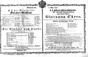 Theaterzettel (Oper und Burgtheater in Wien) 18570506 Seite: 1