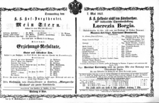 Theaterzettel (Oper und Burgtheater in Wien) 18570507 Seite: 1